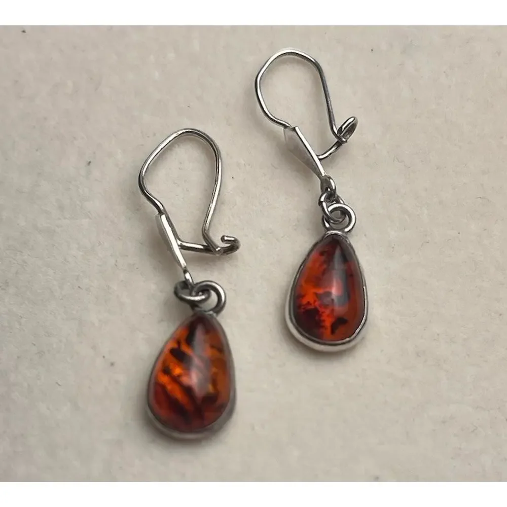 925 Sterling Silver Amber Dangle Drop Earrings Honey Cabochon Dainty Hook Lot